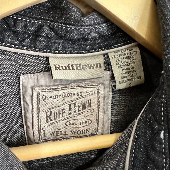 NWT Ruff Hewn Denim Shirt Western Womens Size Small Black Gray Pearl Snaps - Picture 4 of 9